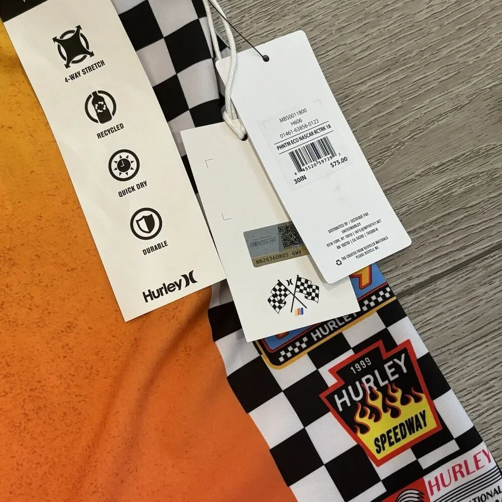 Hurley Nascar Phantom Board‎ Shorts Racetrack Size 30 Orange Swim NWT